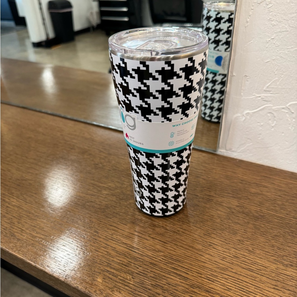 Houndstooth Tumbler with Lid - Black and White